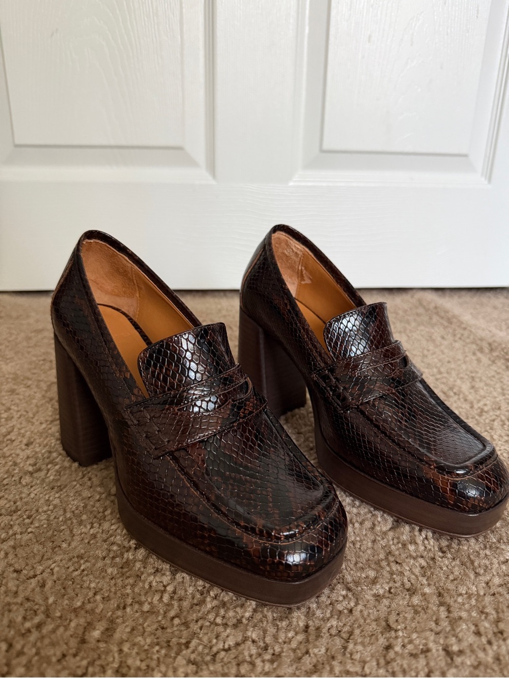 Sézane Brown Snakeskin-Effect Loafers - Picture 3 of 8